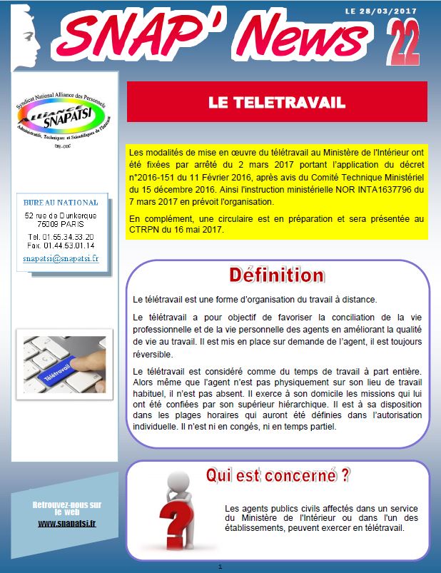 SNAP'NEWS TELETRAVAIL