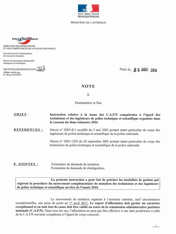 Mouvement complémentaire des techniciens et des ingénieurs automne 2016