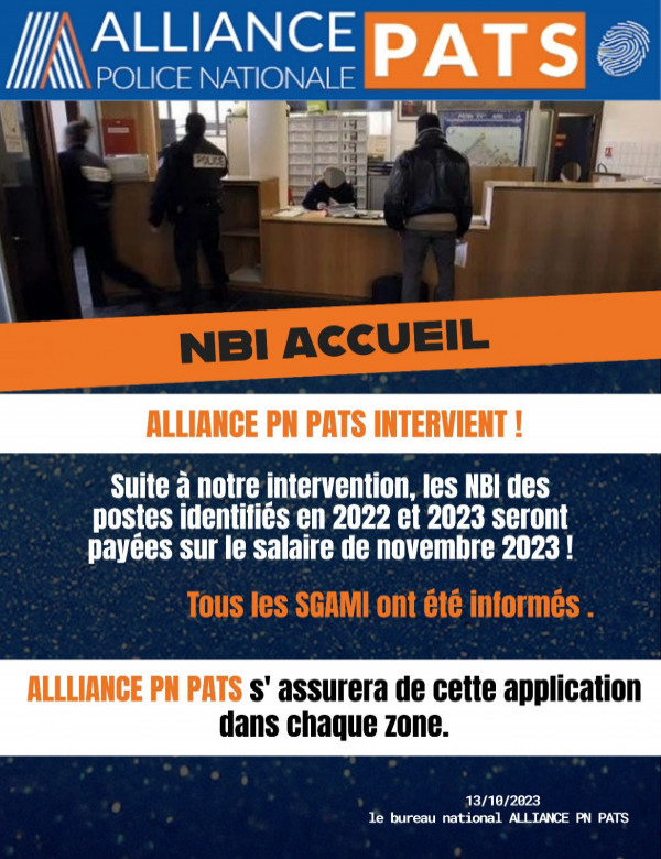 NBI Accueil : Alliance PN PATS intervient !
