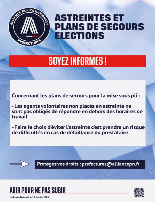PREFEECTURE : astreintes plans de secours élections